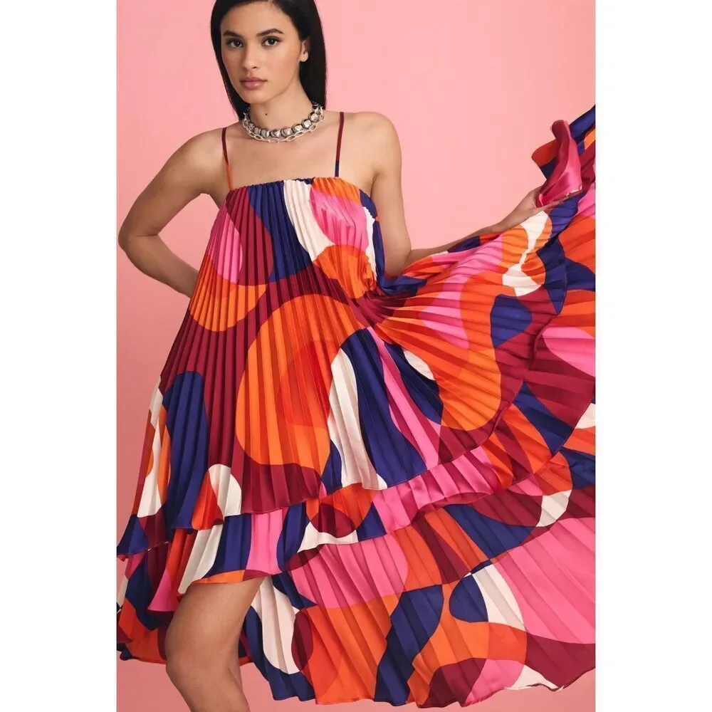 New Hutch Tiered High-Low Pleated Dress Size XS